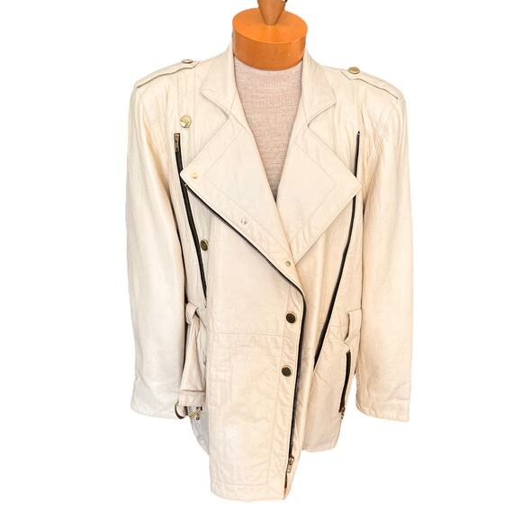 VINTAGE Romano by Red Kid USA Womens Jacket Leather White Mid Length M/L - Picture 2 of 11